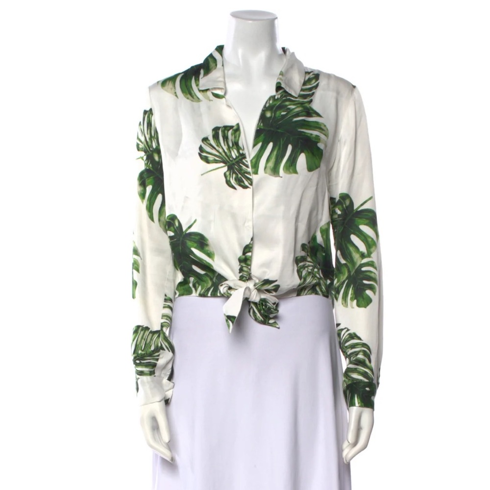 L’AGENCE Leaf Print Tie Top